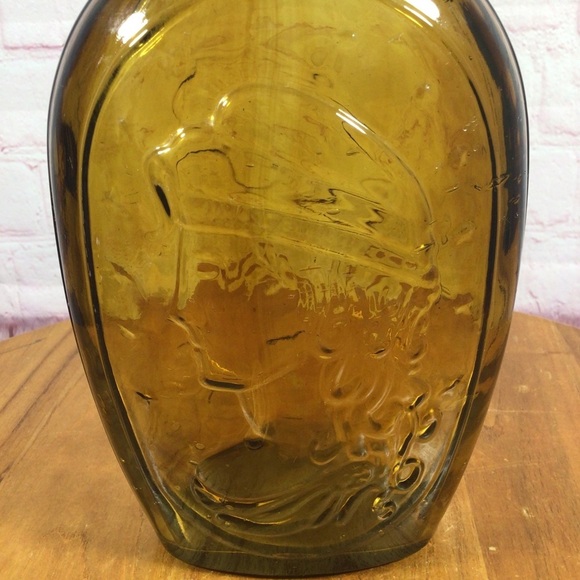 Vintage Wheaton Eagle and Lady Liberty Amber Glass Syrup Bottle with Cork Plug - Picture 2 of 9